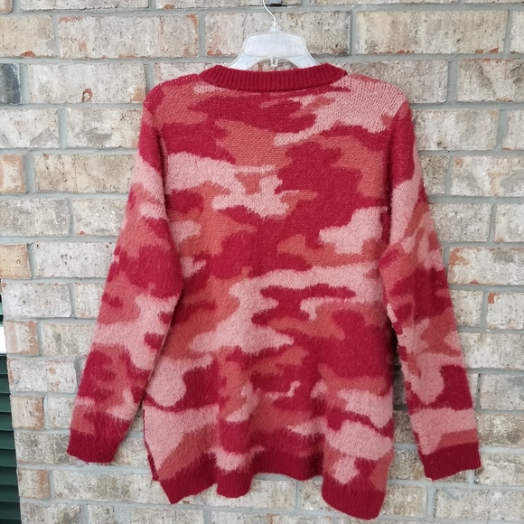 Lori Goldstein Logo Lounge Pink Brushed Camo Sequin V Neck Sweater (Wmns L) Soft - Picture 3 of 8